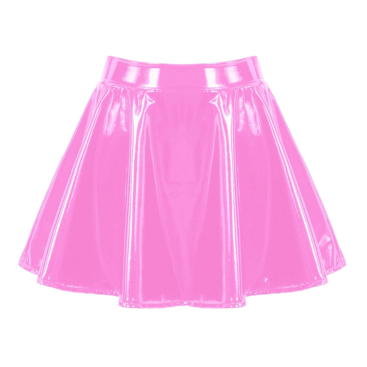 Kinky Cloth Pink / S Glossy Leather Flared Mini Skirt