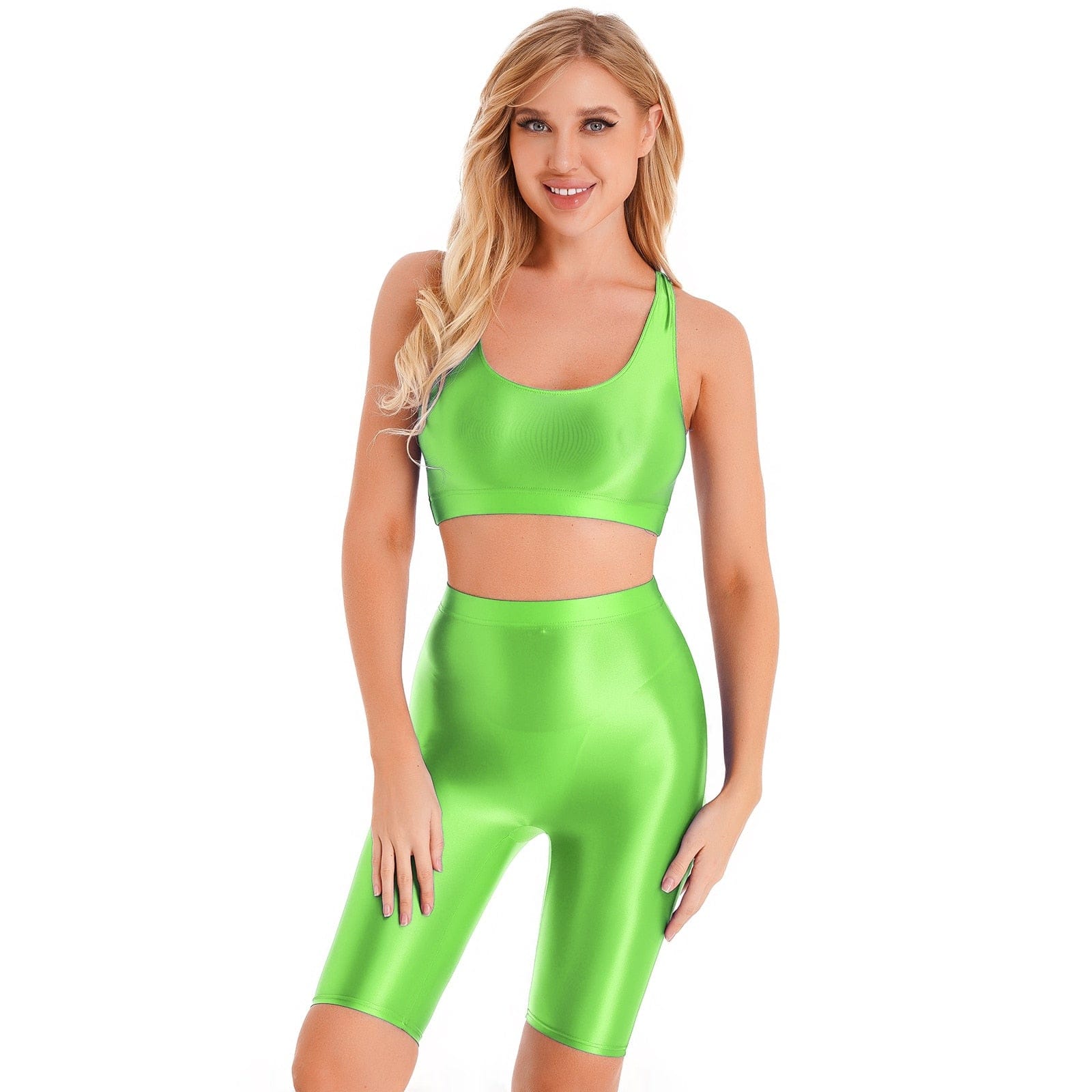 Kinky Cloth Fluorescent Green / M Glossy Two-Piece Yoga Outfit