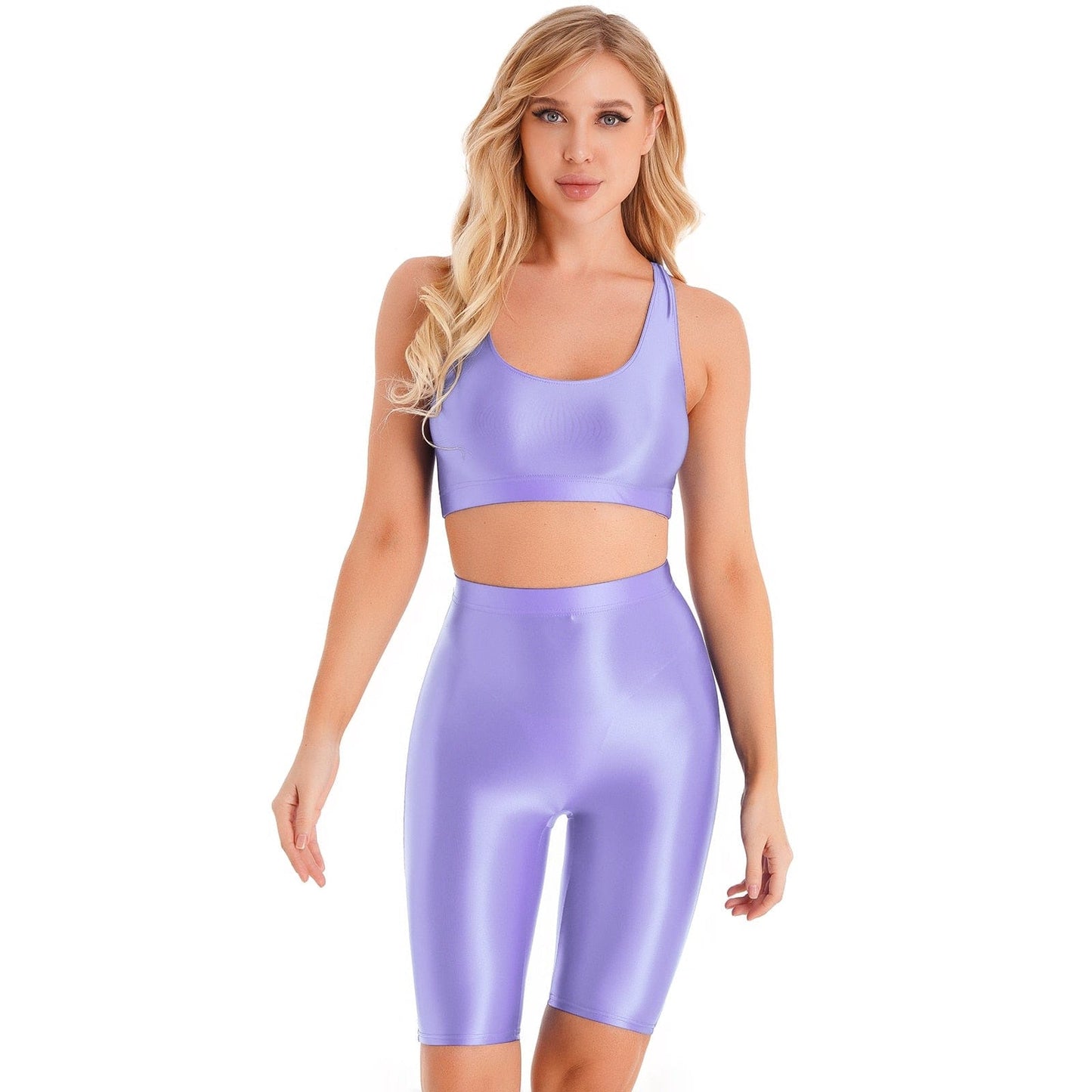 Kinky Cloth Light Purple / M Glossy Two-Piece Yoga Outfit