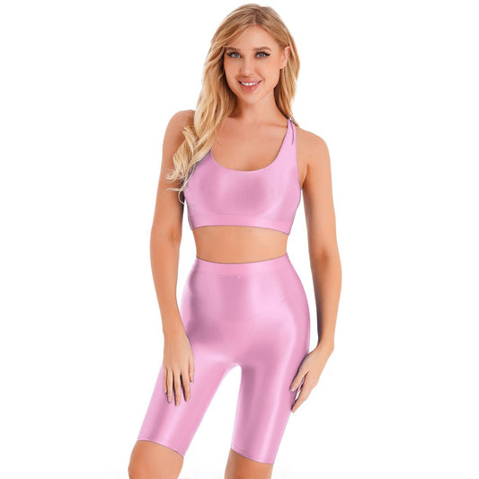 Kinky Cloth Pink / M Glossy Two-Piece Yoga Outfit