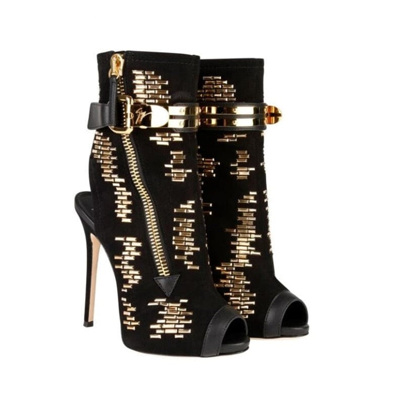 Kinky Cloth Gold Bling Tinsel Ankle Boots