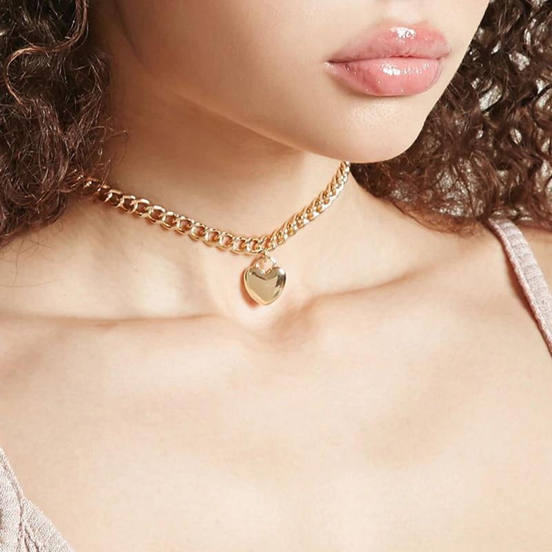 Kinky Cloth Necklace Gold Heart Chain Necklace