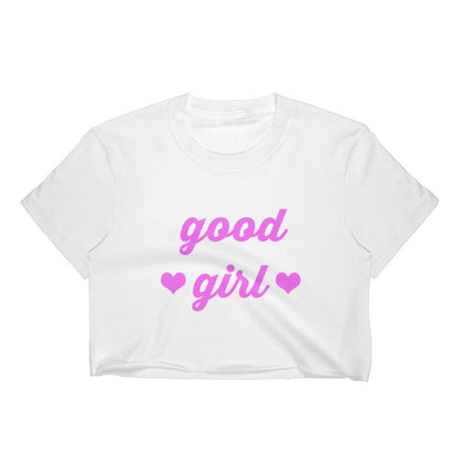 Kinky Cloth Top Crop Top - S / Black/ White Font Good Girl Hearts Top