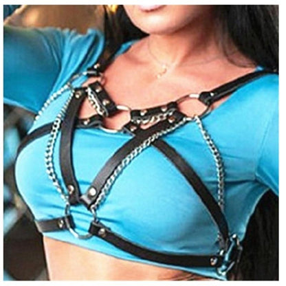 Kinky Cloth 200000162 Goth Leather Metal Chains Harness Bra