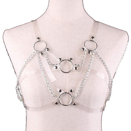 Kinky Cloth 200000162 Transparent Goth Leather Metal Chains Harness Bra