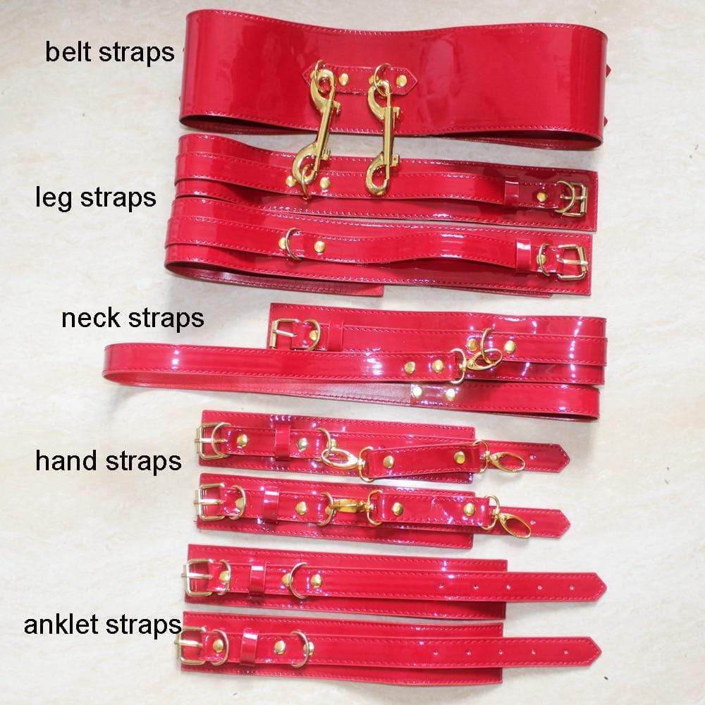 Kinky Cloth 200000298 Red - 5pcs Set / 91cm Gothic Harness Leather Belt Bondage Set