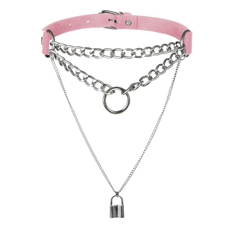 Kinky Cloth Necklace pink Gothic Lock Chain Collar