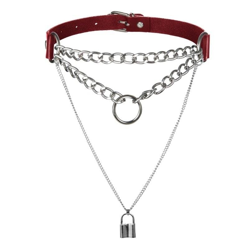 Kinky Cloth Necklace red Gothic Lock Chain Collar