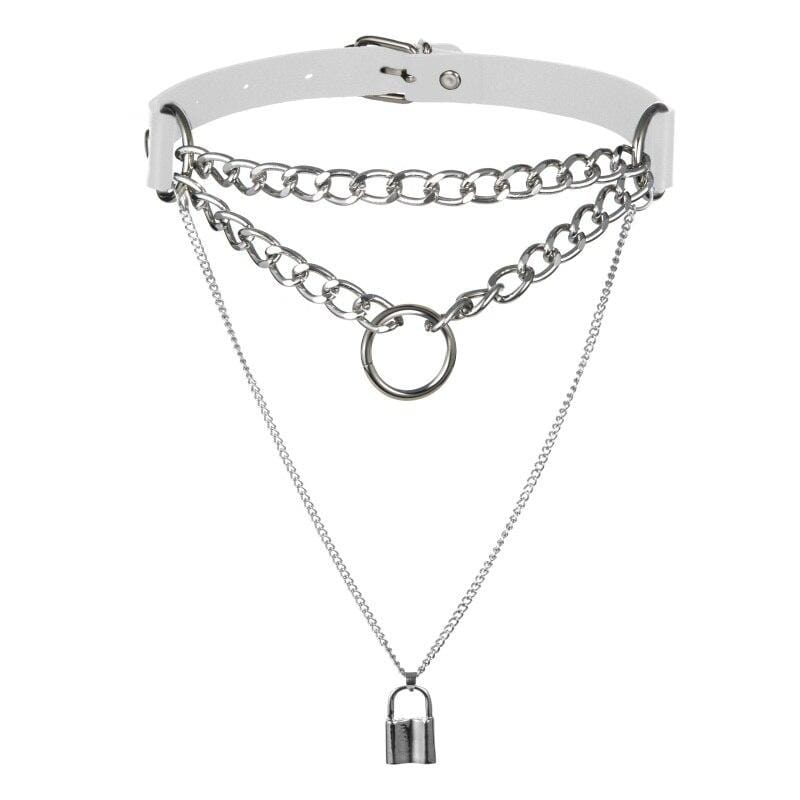 Kinky Cloth Necklace white Gothic Lock Chain Collar