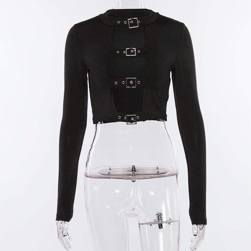 Gothic Long Sleeve Belted Crop Top