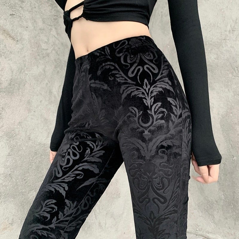 Kinky Cloth Gothic Print Flared Black Pants