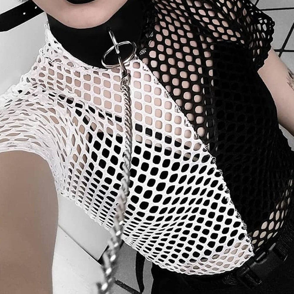 Kinky Cloth Patchwork Design / S Gothic Punk Mesh Tops