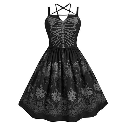 Kinky Cloth 200000347 Black / 4XL Gothic Skull Skeleton Print Dress