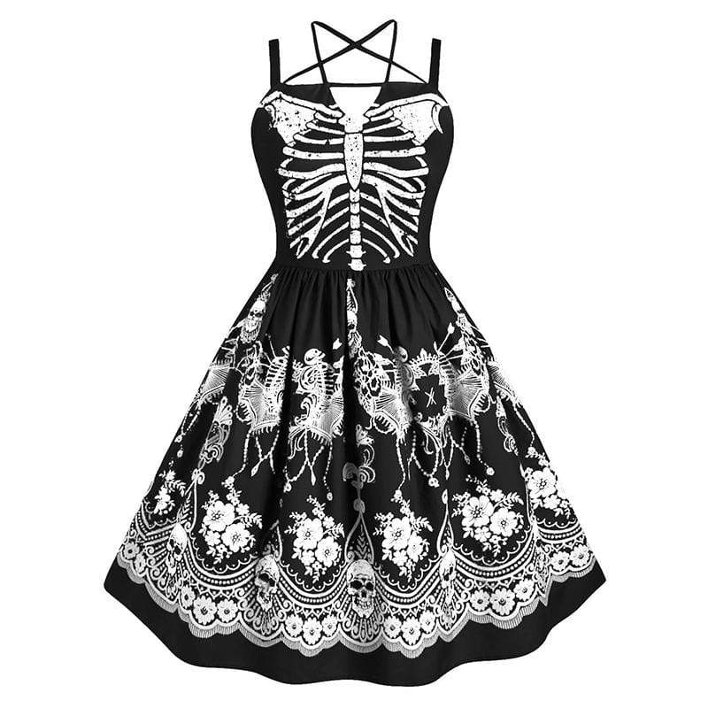 Kinky Cloth 200000347 Gothic Skull Skeleton Print Dress
