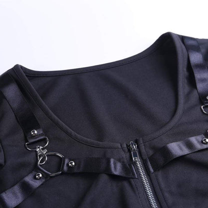 Kinky Cloth 200000791 Gothic Zipper Patchwork Crop Bodycon