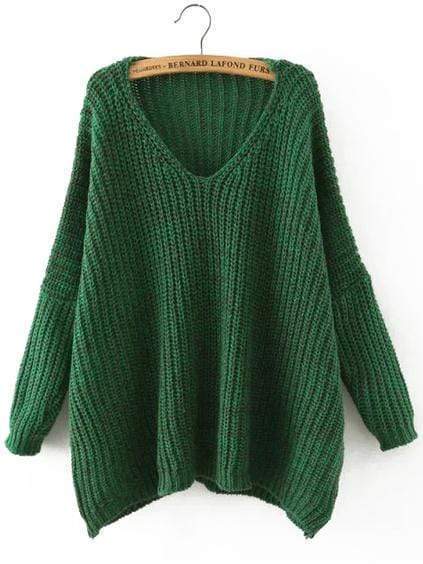 Celeste Women's Clothing one-size Green V Neck Batwing Sweater