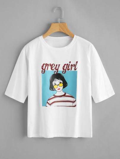 Celeste Tops L Grey Girl T-shirt