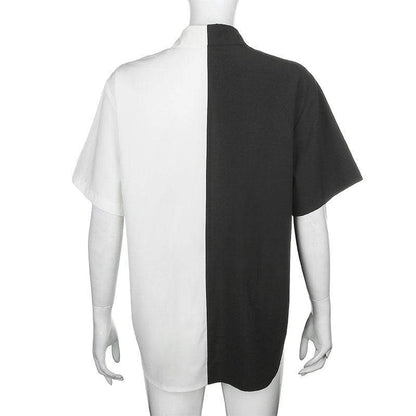 Half Black Half White Blouse Dress