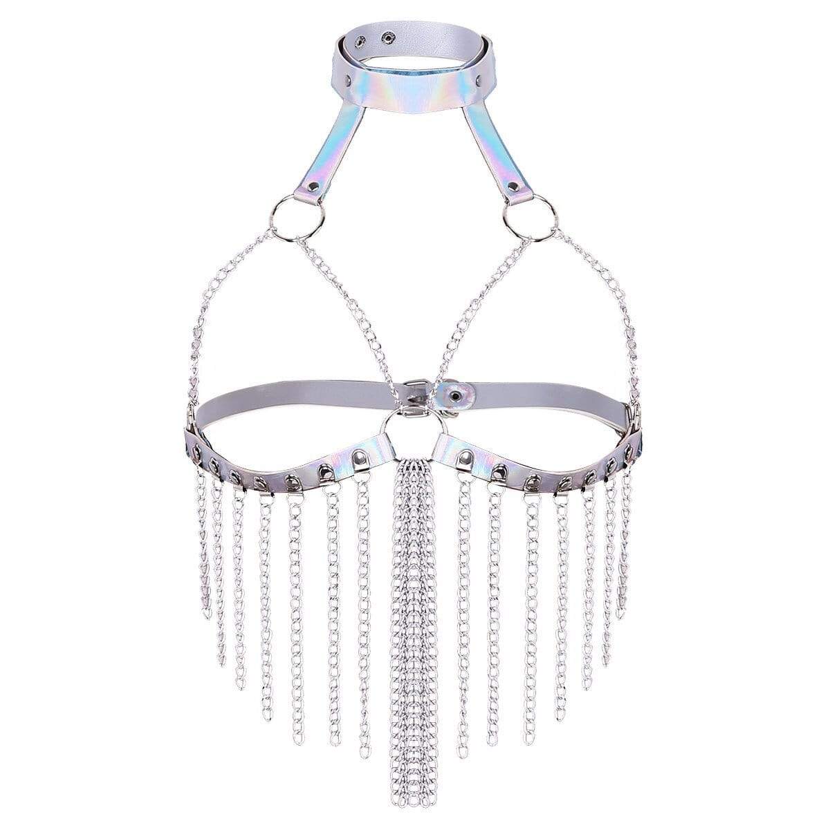 Holographic Tassel Collar Harness