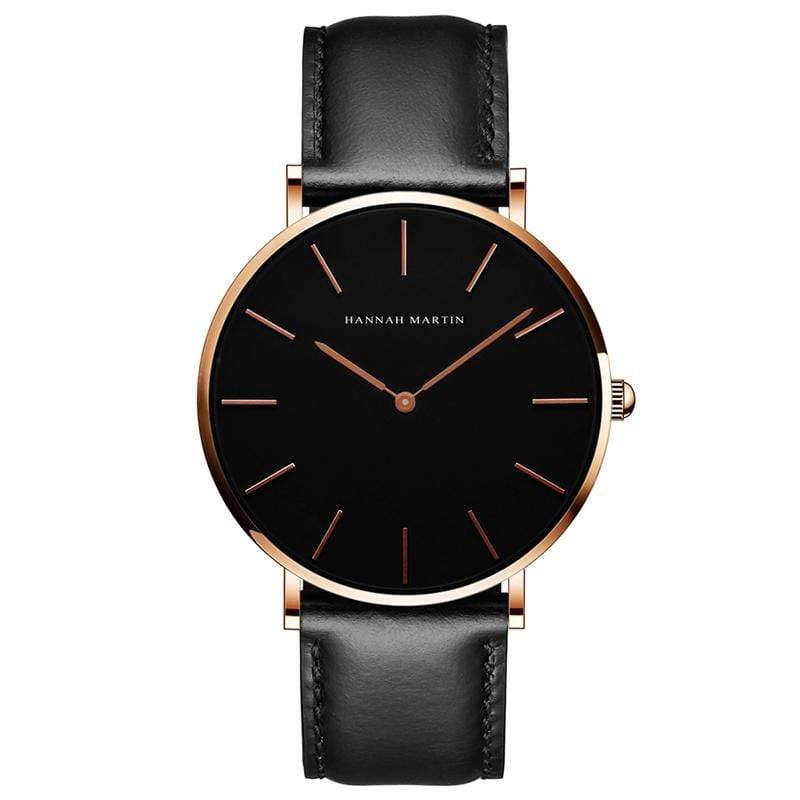 Kinky Cloth 200363144 Rose Gold - Black Strap Black Dial Hannah Martin Large Dial Leather Watch