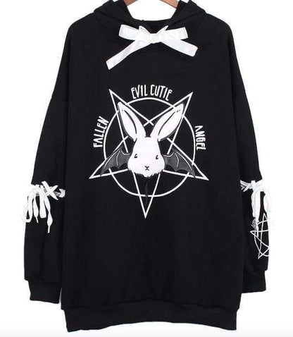 Kinky Cloth Top Black Harajuku Evil Bunny Hoodie