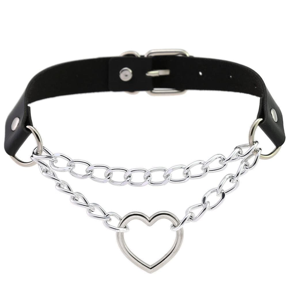 Kinky Cloth Necklace black Heart Chain Choker