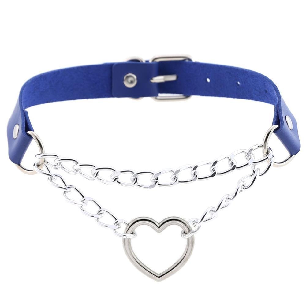 Kinky Cloth Necklace blue Heart Chain Choker