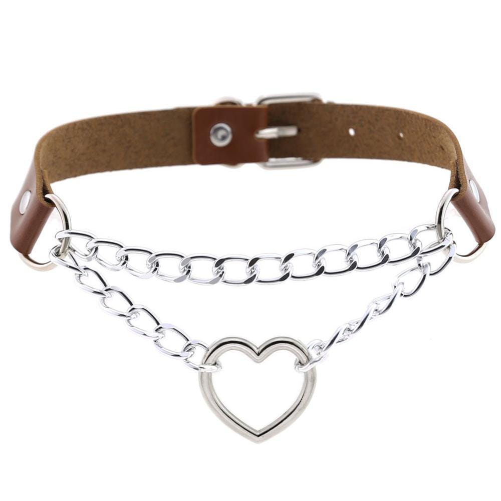 Kinky Cloth Necklace brown Heart Chain Choker