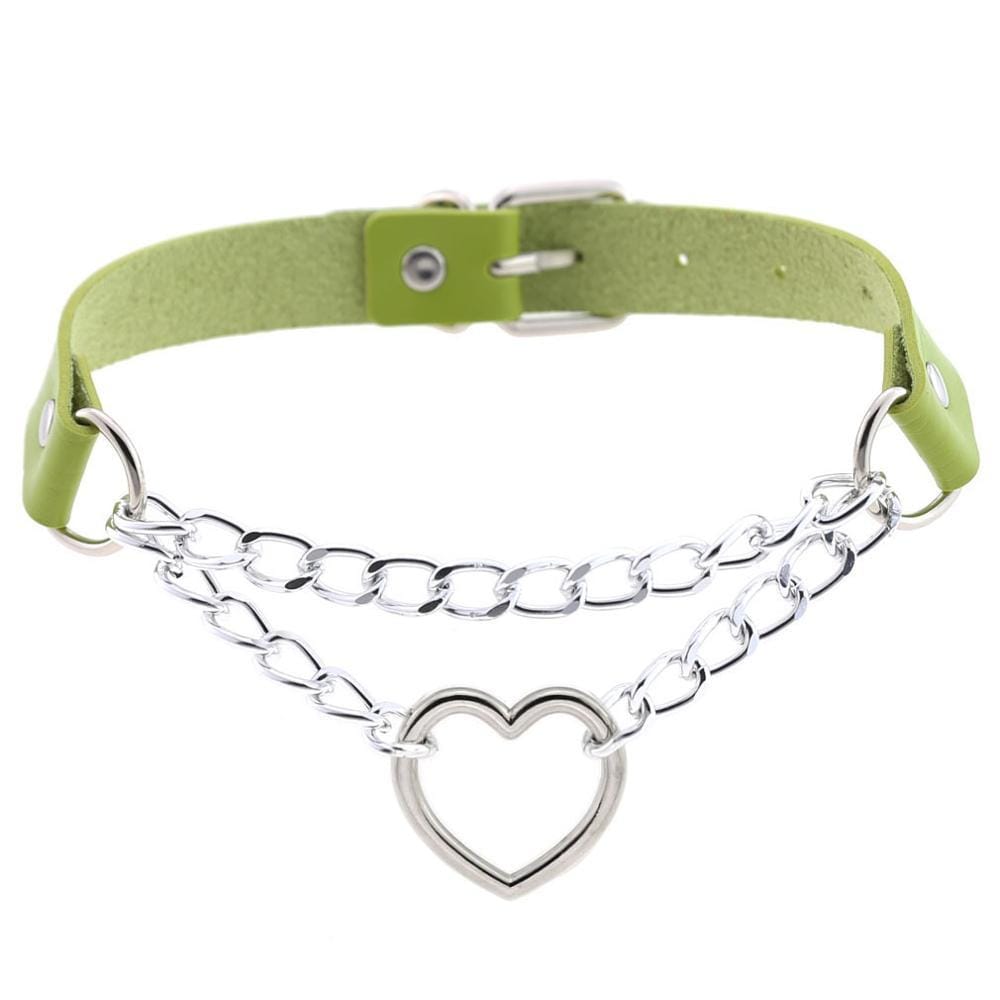 Kinky Cloth Necklace green Heart Chain Choker