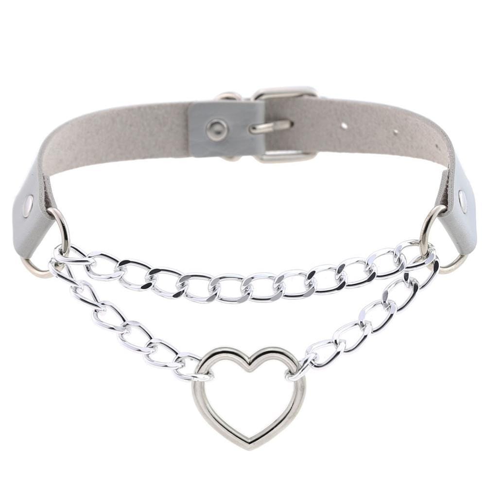 Kinky Cloth Necklace grey Heart Chain Choker