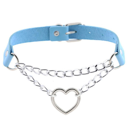 Kinky Cloth Necklace light blue Heart Chain Choker