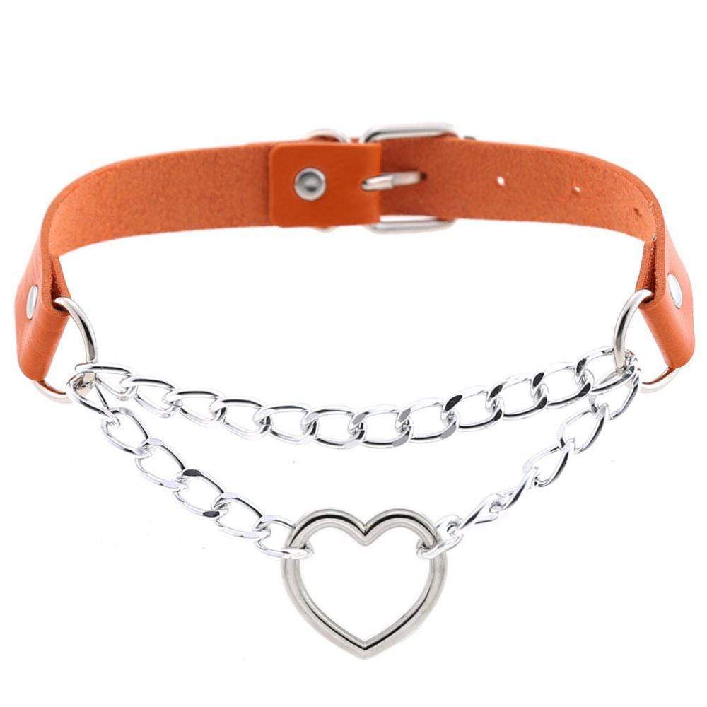 Kinky Cloth Necklace orange Heart Chain Choker
