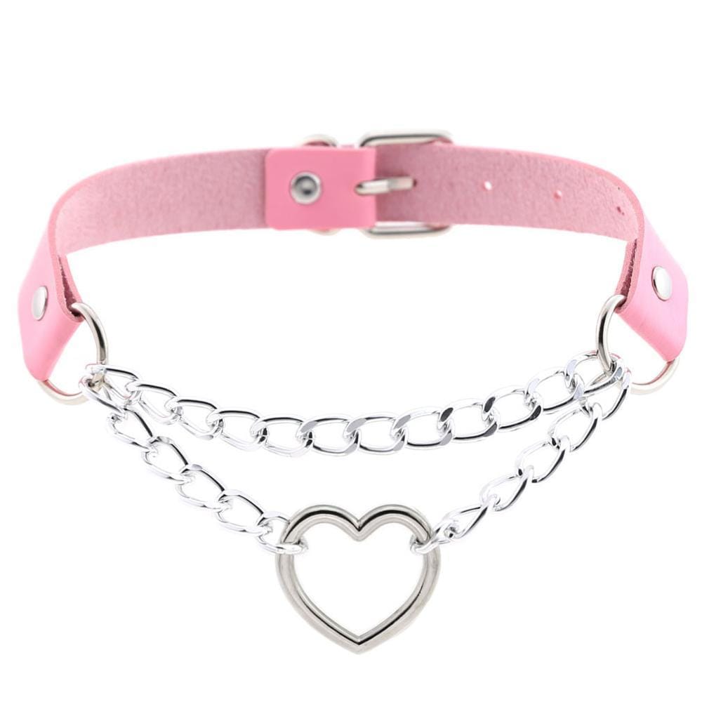 Kinky Cloth Necklace pink Heart Chain Choker