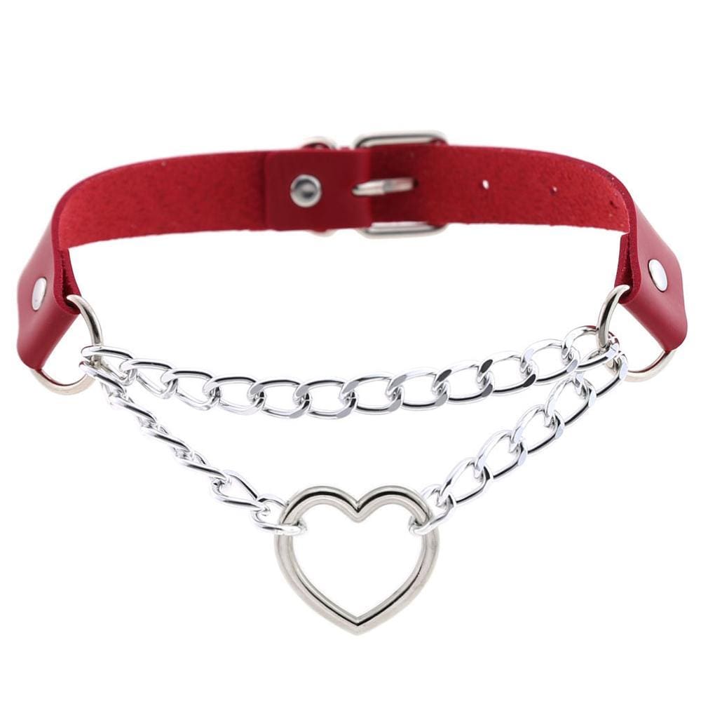 Kinky Cloth Necklace red Heart Chain Choker