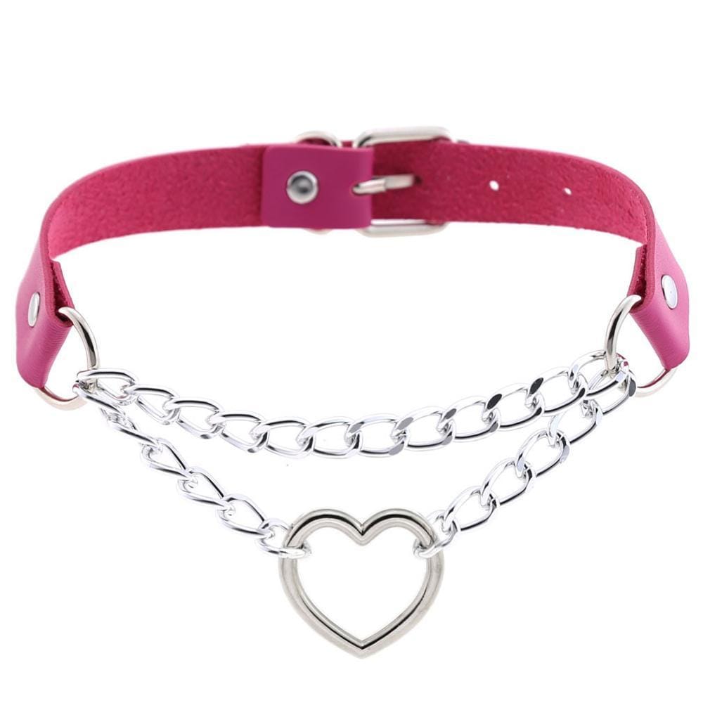 Kinky Cloth Necklace rose red Heart Chain Choker