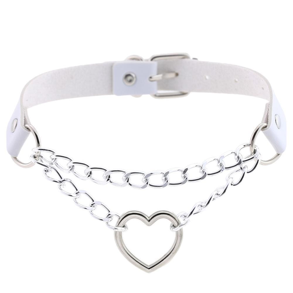 Kinky Cloth Necklace white Heart Chain Choker