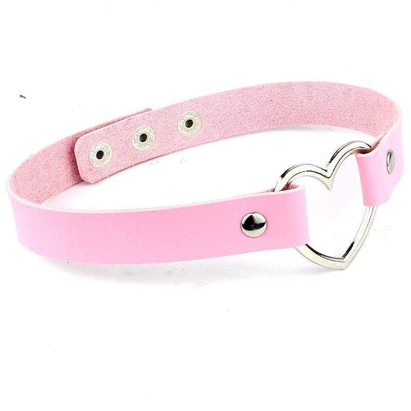 Kinky Cloth Necklace pink Heart Leather Choker