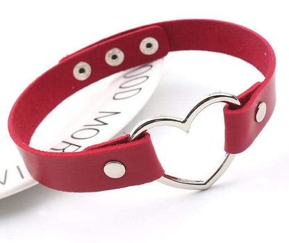 Kinky Cloth Necklace red Heart Leather Choker