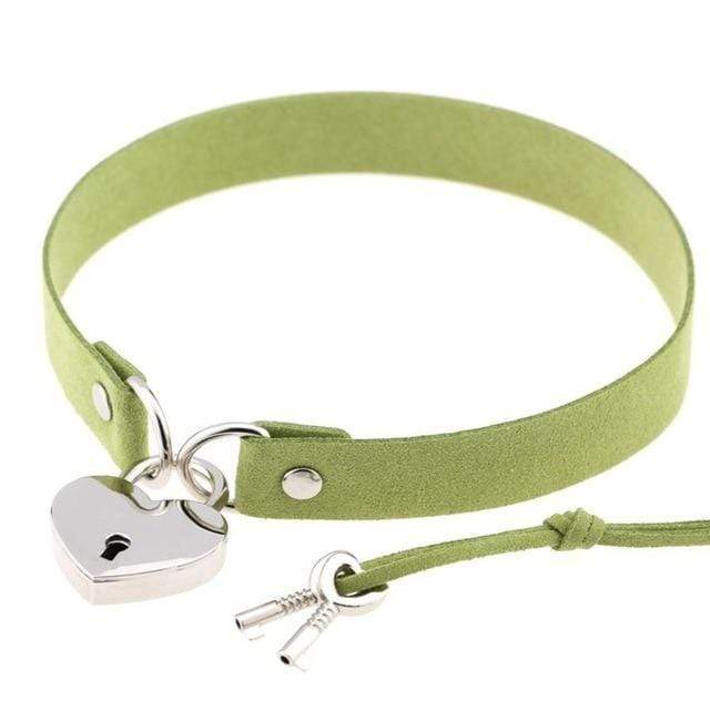 Kinky Cloth Necklace Heart Lock Collar with Key