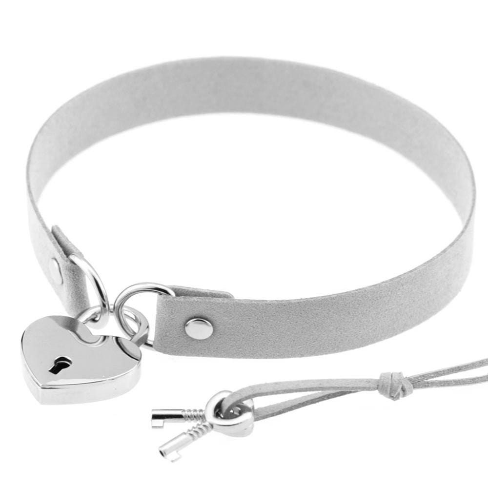 Kinky Cloth Necklace silver Heart Lock Collar with Key