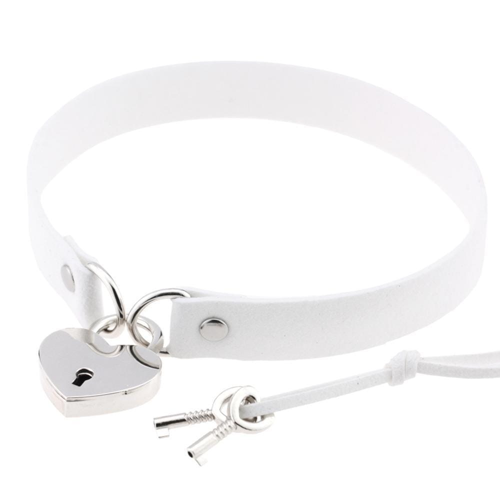 Kinky Cloth Necklace white-361181 Heart Lock Collar with Key