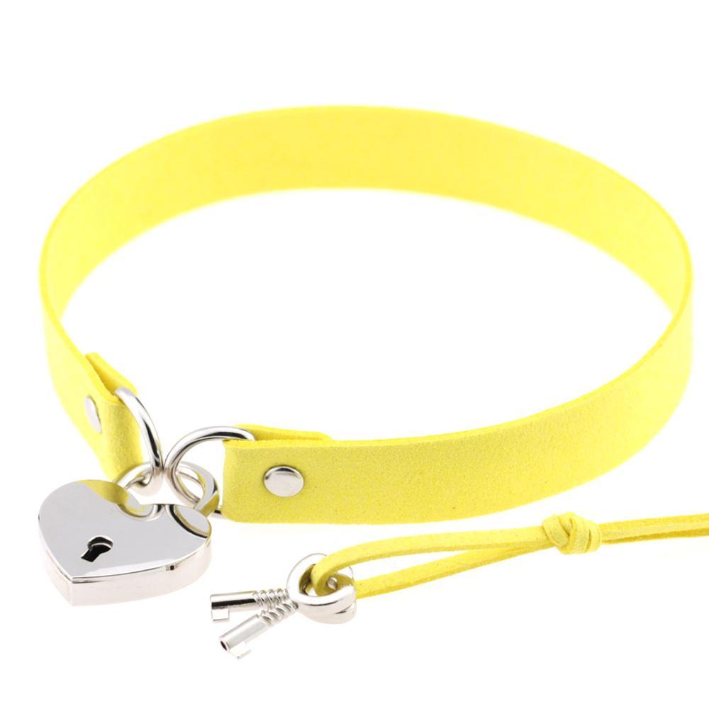 Kinky Cloth Necklace yellow Heart Lock Collar with Key
