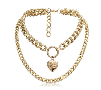 Kinky Cloth 200000162 Gold Heart Pendant Multilayer Chain Choker Necklace