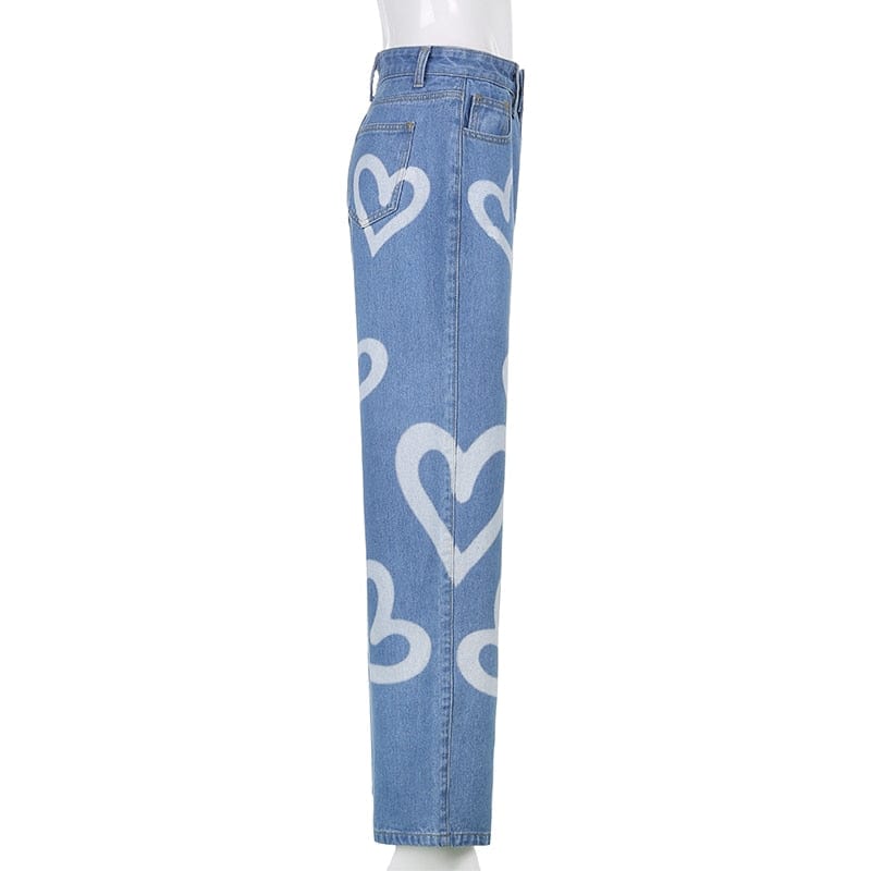Kinky Cloth Heart Print Baggy Jeans