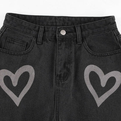 Kinky Cloth Heart Print Baggy Jeans