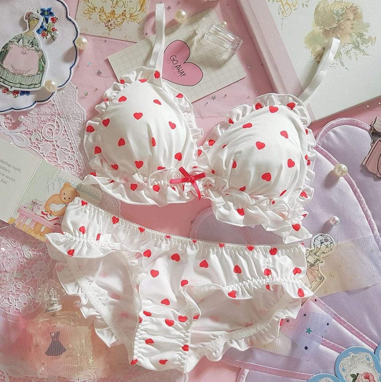 Kinky Cloth 3120601 White / L Heart Print Lolita Underwear Set