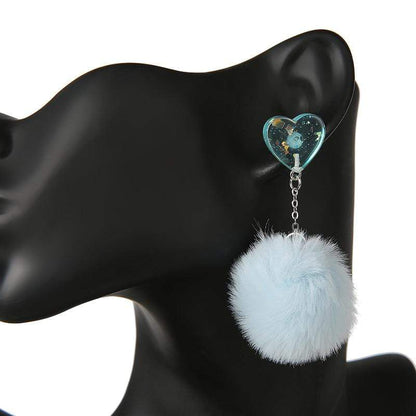 Kinky Cloth Blue / China Heart Puffer Ball Earrings