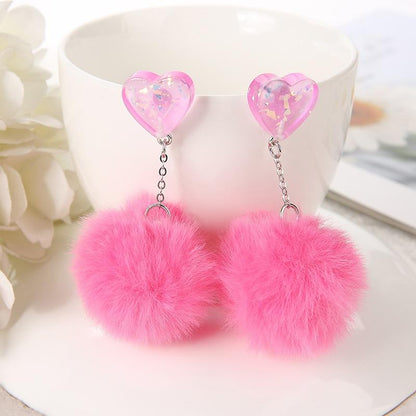 Kinky Cloth Hotpink / China Heart Puffer Ball Earrings