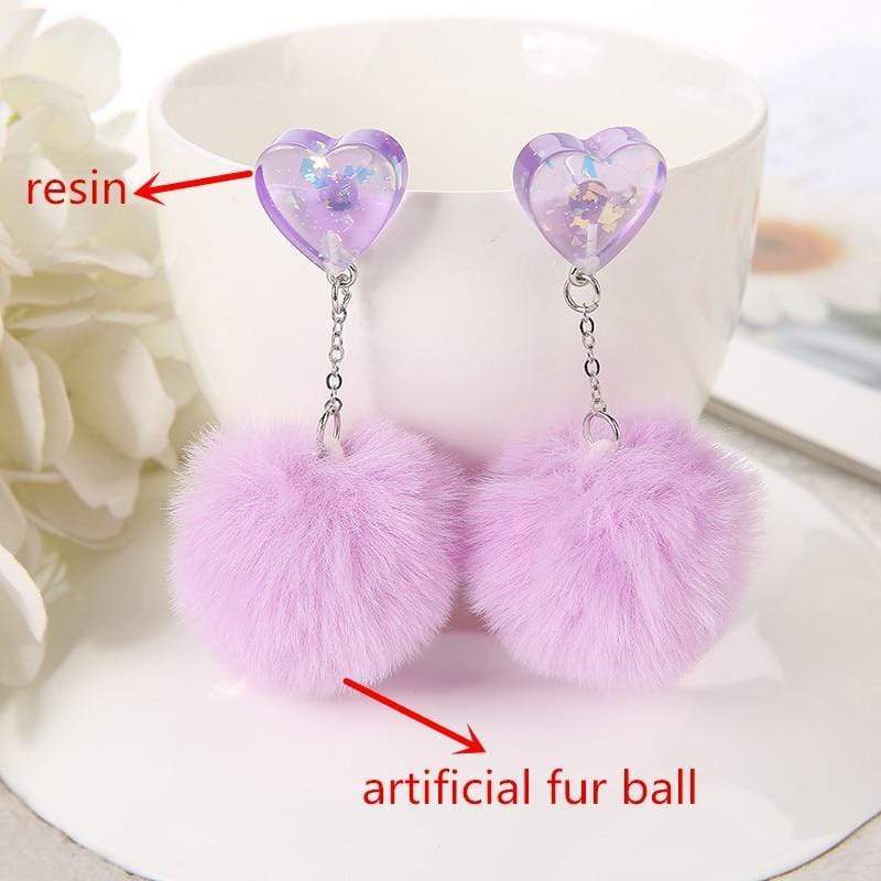 Kinky Cloth Heart Puffer Ball Earrings