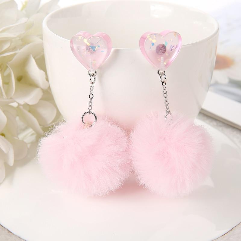 Kinky Cloth Pink / China Heart Puffer Ball Earrings